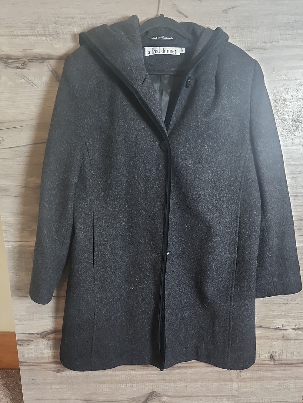 Alfred Dunner Hooded Wool Winter Coat In Charcoal Gray NWOT